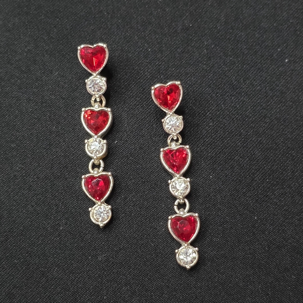 Source Unknown Glamorous Red and Silver Heart Drop Earrings - Picture 3 of 5